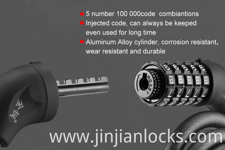 1.5m length long safety bicycle lock 5 number code combination bike lock with stainless steel cable
